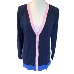 Talbots Colorblock Cardigan Sweater Blue Pink Small Preppy Classic Easter Pastel